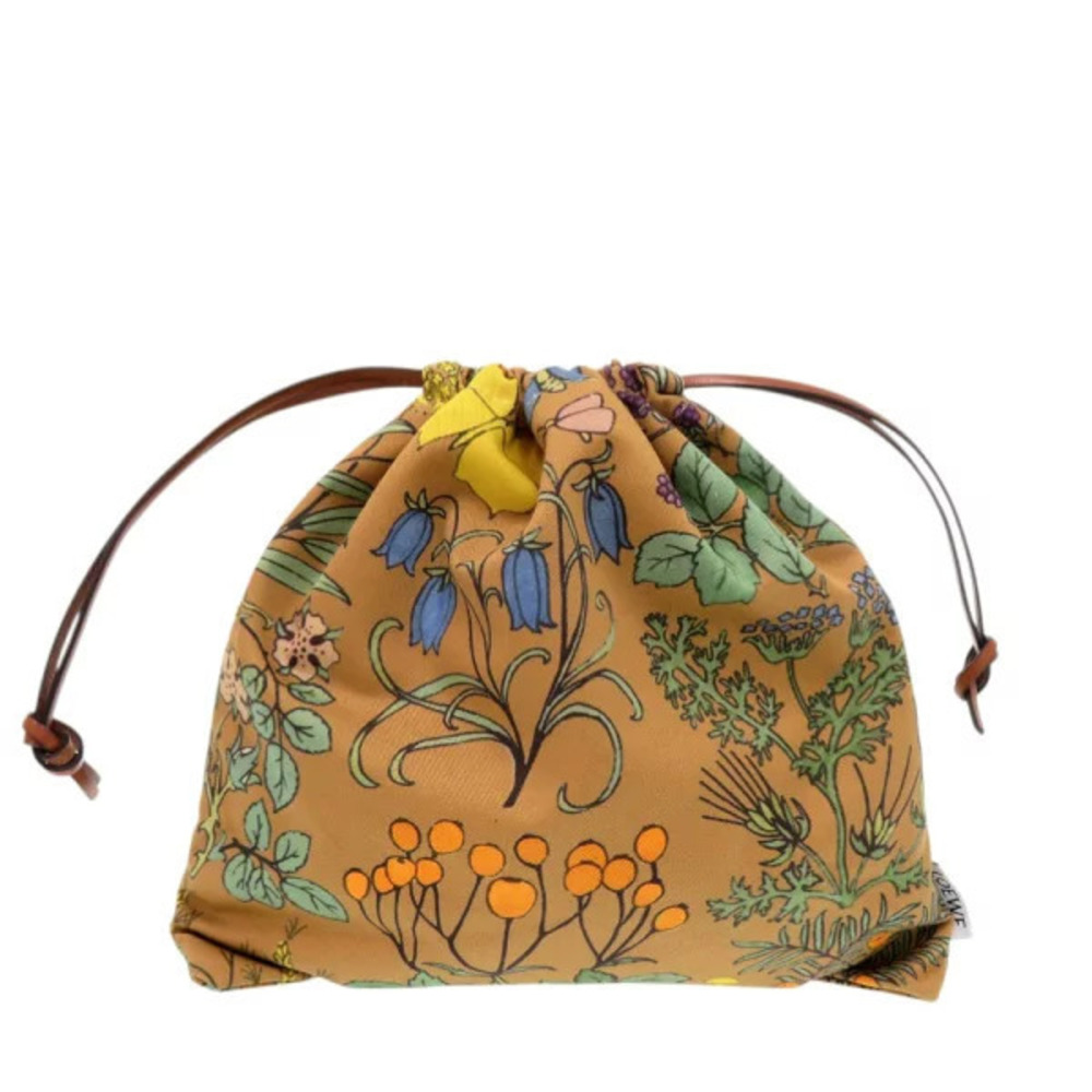 Loewe Drawstring Pouch Clutch Herbarium Canvas Brown